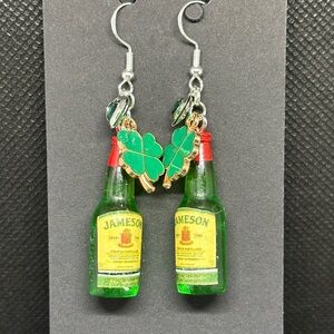 SGC619 Jameson whiskey with enamel shamrock dangle drop earrings